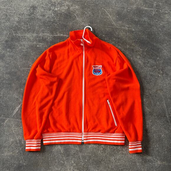 Vintage 70s Track Jacket Mens XL Orange Wheaties Fitness Federation White Stag - Picture 1 of 10